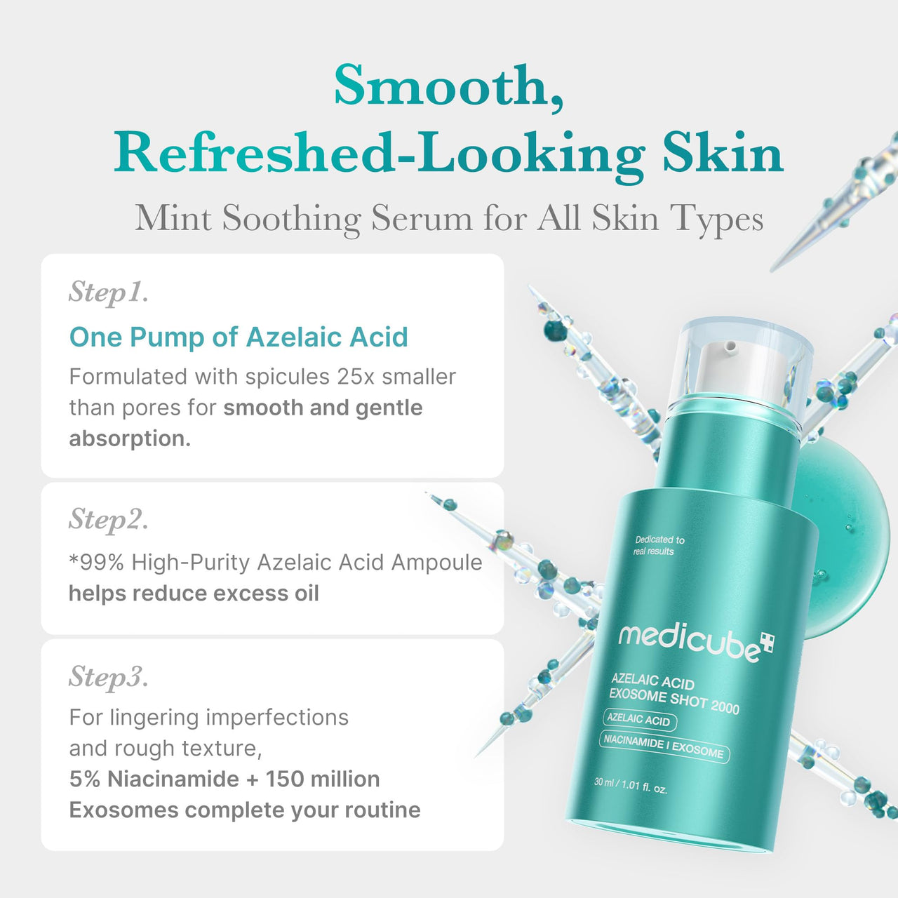 medicube Exosome Shot Azelaic Acid 2,000 PPM Spicule Facial Serum | Calm Redness Due to Dryness | Ideal for Use After Spot Care, Uneven Skin | Azelaic Acid, Niacinamide | Korean Skincare, 1.01 fl.oz