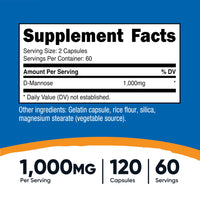 Thumbnail for Nutricost D-Mannose 1000mg Per Serving, 120 Capsules - 500mg Per Capsule, Urinary Tract Health, Non-GMO and Gluten Free