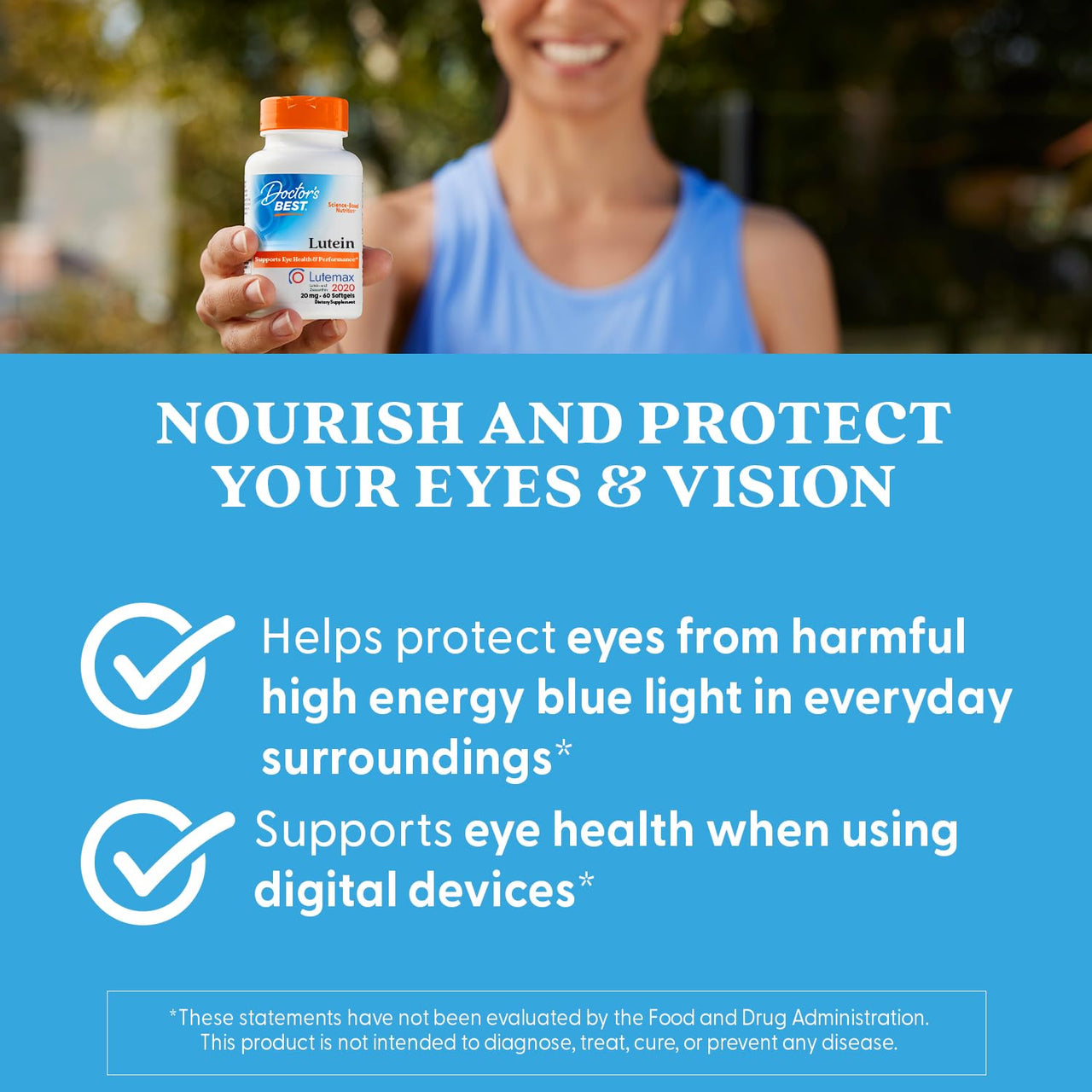 Doctor's Best Lutein Supplement 20mg with Zeaxanthin - Lutein for Eyes, Eye Health Vitamins for Men & Women, Vision and Macular Health Support, Lutemax 2020 Marigold Flower Extract - 60 Softgels