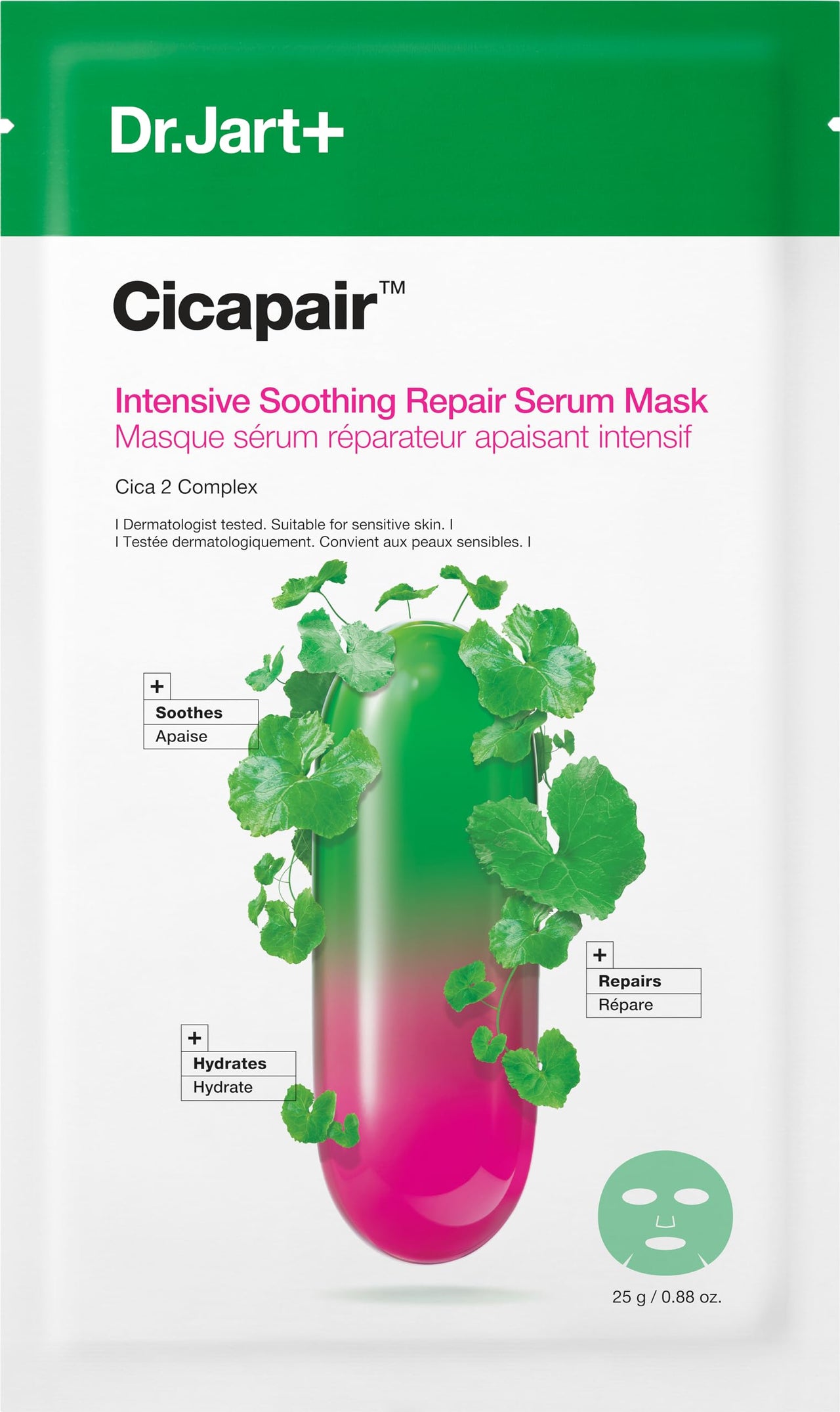 Dr.Jart+ Cicapair Sensitive Skin Serum Korean Face Mask for Redness with Centella Asiatica | Sheet Mask | Korean Skin Care | Travel Size, 1 Pack