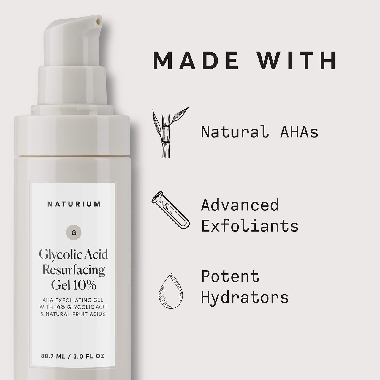 Naturium Glycolic Acid Resurfacing Gel 10%, AHA Exfoliating Gel with Natural Fruit Acids, 3.0 oz