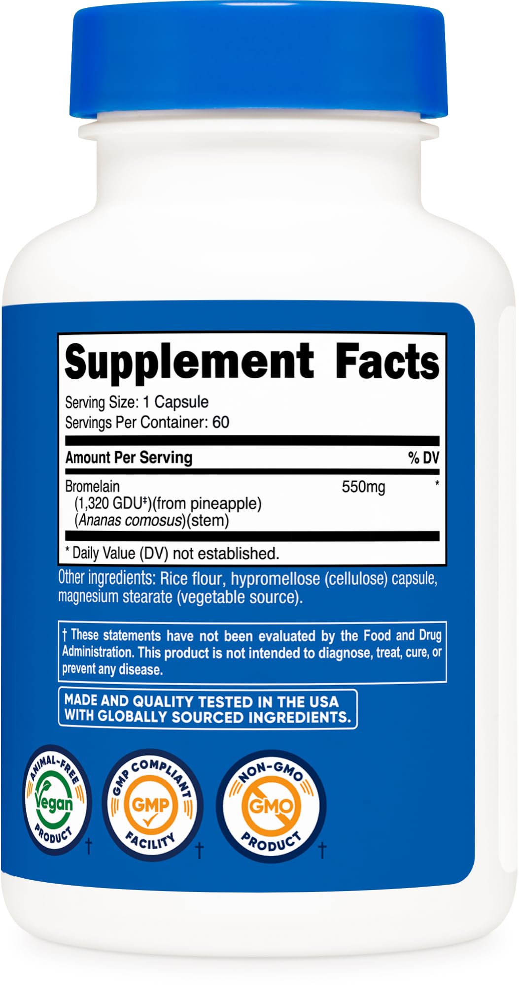 Nutricost Bromelain Capsules (60 Capsules) - 550 MG Per Serving, Vegan, Non-GMO, GMP Compliant
