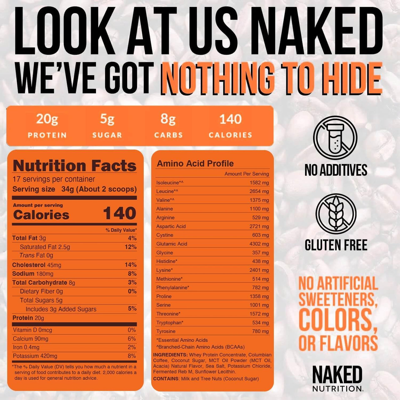 NAKED Hazelnut Latte Protein Coffee - Premium Colombian Iced Coffee Protein Shake Drink, Delicious Keto Friendly and Gluten Free, 17 Servings