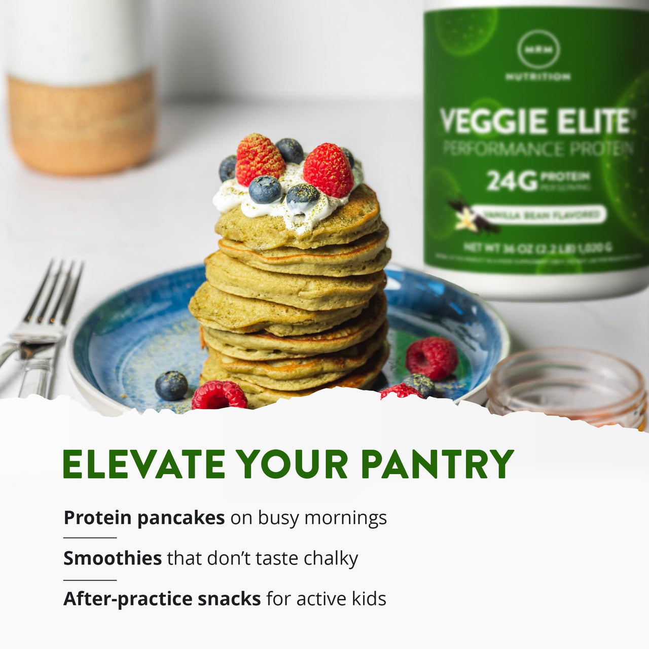 MRM Veggie Elite Performance Protein - Vanilla Bean, Plant-Based Powder, 24g Protein per Serving with BCAAs & Digestive Enzymes, Clinically Tested - Vegan, Gluten-Free - 30 Servings