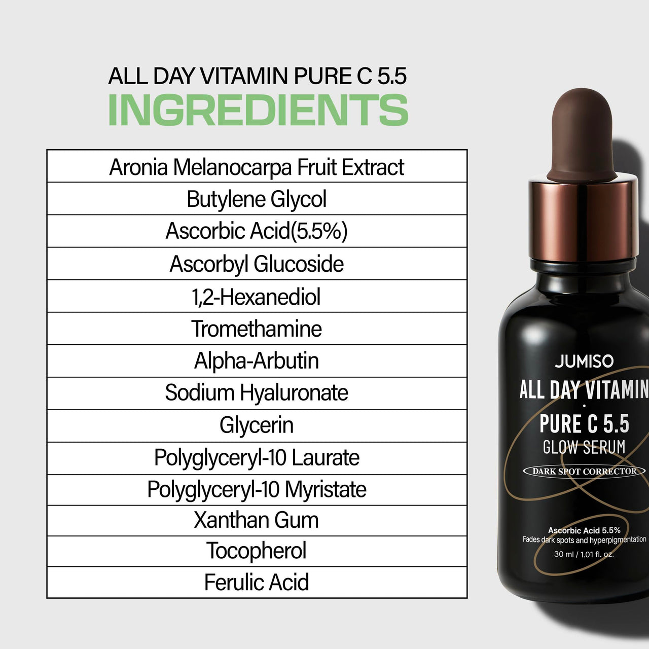 All Day Pure C 5.5 Glow Serum 30ml | Aronia Fruit Extract | Pure Vitamin C (L-Ascorbic Acid) with Alpha-Arbutin&Ascorbyl Glucoside | fragrance-free, parabens-free | 1.01 fl oz, 30 ml