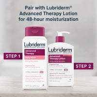 Thumbnail for Lubriderm Advanced Therapy Body Wash, Unscented Nourishing Cleanser with Pro-Ceramide, Vitamin E & Pro-Vitamin B5 Gently Cleanses Itchy, Dry Skin, Fragrance Free, Hypoallergenic, 16 fl. oz