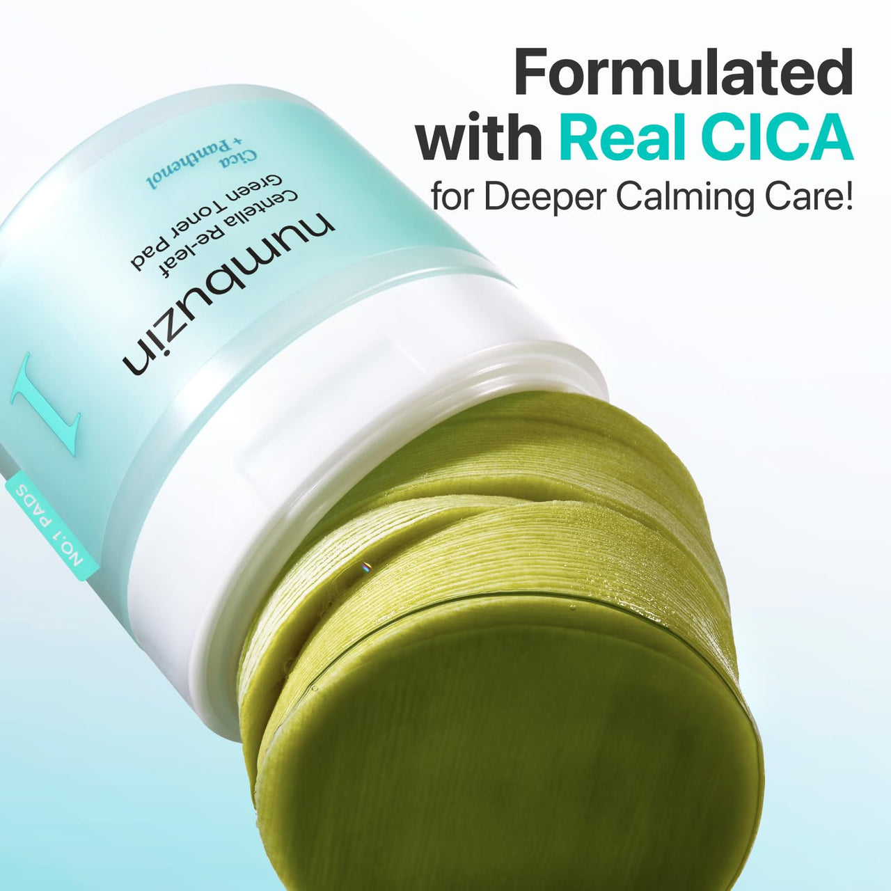 numbuzin No.1 Toner Pads | Centella Re-Leaf Green Toner Pad | Double-Sided | Centella Asiatica, Heartleaf, Licorice Root | Calming, Hydrating, Exfoliating | 70 Pads/6.42 fl. oz.