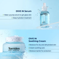 Thumbnail for Torriden DIVE IN Serum 1.69 fl.oz. + Soothing Cream (Jar) 3.38 fl.oz. | Hyaluronic Acid Care Set | Deep Hydrating Skin Care to Get Glass Skin