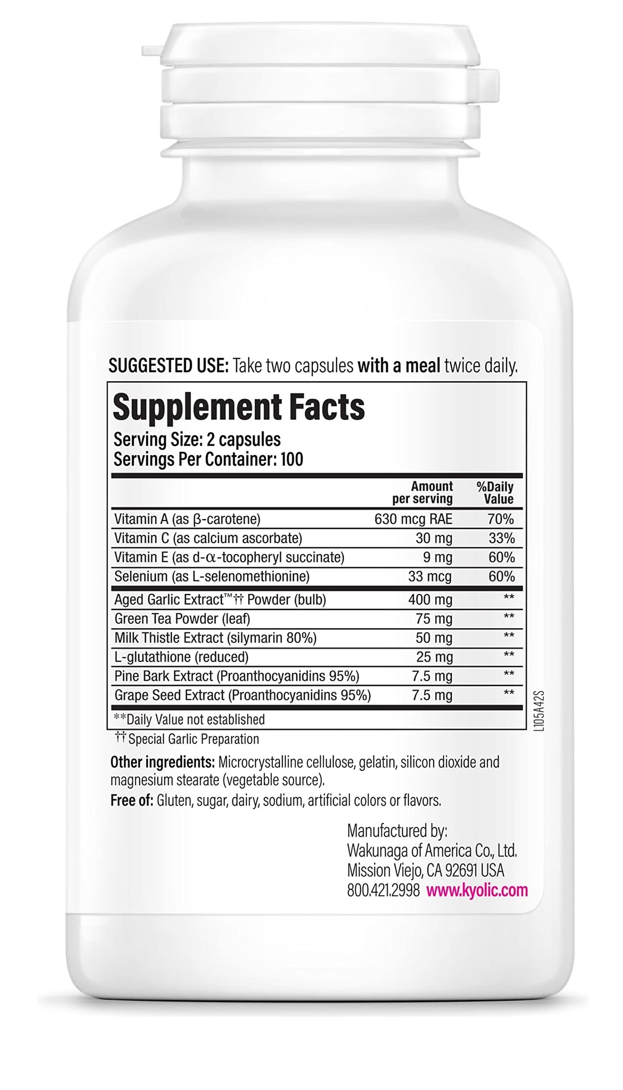 Kyolic Aged Garlic Extract Formula 105, Detox & Anti-Aging*, 200 Capsules