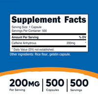 Thumbnail for Nutricost Caffeine Pills, 200mg Per Serving (500 Caps)