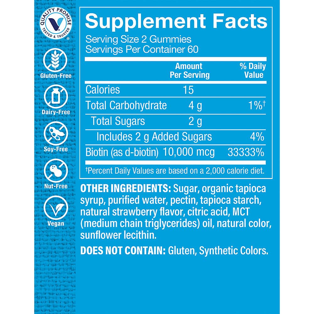 Biotin Gummies a" Hair, Skin, & Nails Support a" 10,000 MCG a" Strawberry (120 Gummies)