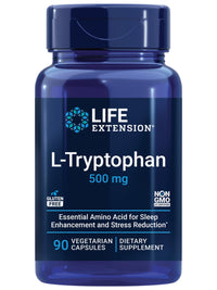 Thumbnail for Life Extension L-Tryptophan, 500 mg, Encourages Healthy Serotonin Levels and Promotes Healthy Sleep, Mood, Stress Response & Satiety, Gluten-Free, Non-GMO, Vegetarian, 90 Capsules