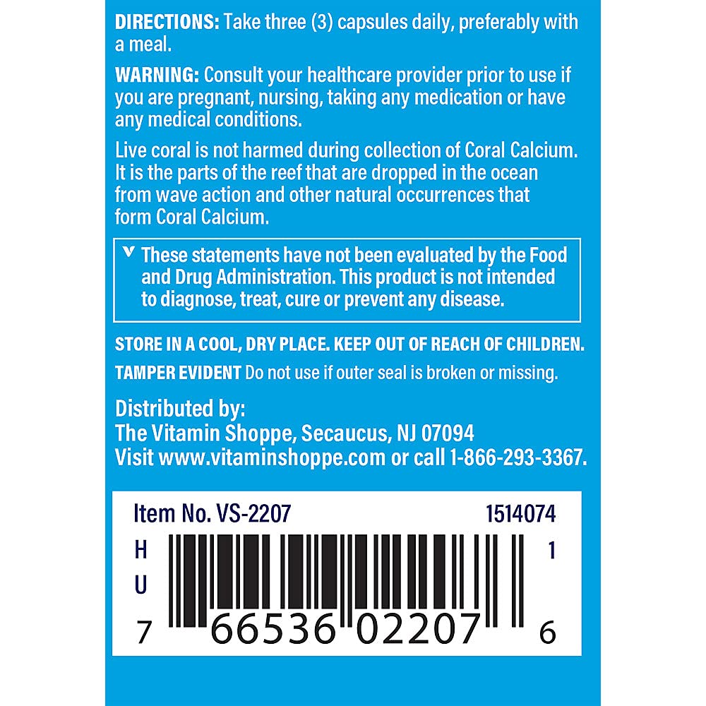 The Vitamin Shoppe Coral Calcium 1,500MG - Eco Safe Source of Calcium, Magnesium & Trace Minerals to Support Healthy Bones and Teeth (90 Capsules)
