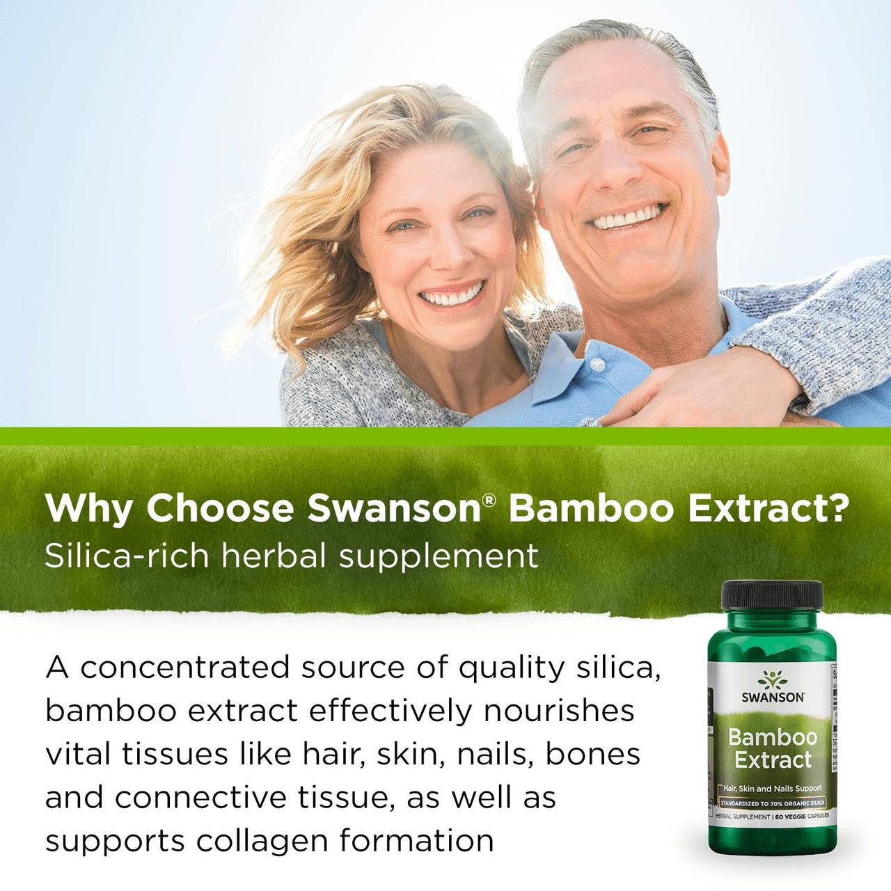 Swanson Bamboo Extract for Hair and Nails Silica Supplement Supports Collagen 300 mg 60 Veggie Capsules