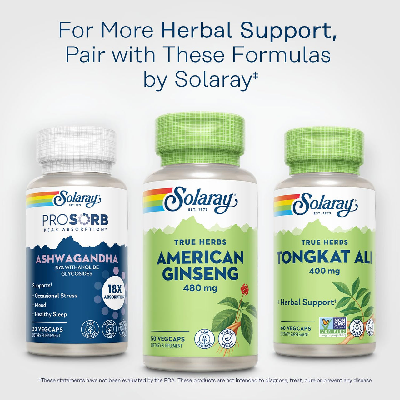SOLARAY American Ginseng 480 mg | Adaptogenic Herb | Healthy Stress, Energy & Physical Endurance Support | 50 VegCaps