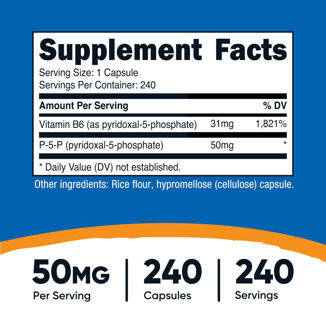 Nutricost P5P Vitamin B6 Supplement 50mg, 240 Capsules (Pyridoxal-5-Phosphate) - Vegetarian Friendly, Non-GMO, Gluten Free