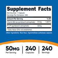 Thumbnail for Nutricost P5P Vitamin B6 Supplement 50mg, 240 Capsules (Pyridoxal-5-Phosphate) - Vegetarian Friendly, Non-GMO, Gluten Free