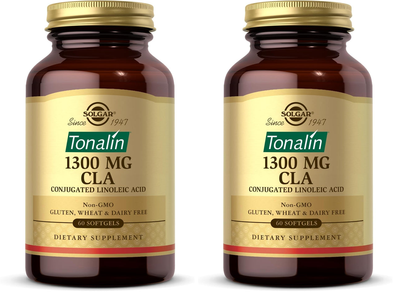 Solgar Tonalin CLA 1300 mg - 60 Softgels - Conjugated Linoleic Acid - Non-GMO, Gluten Free, Dairy Free - 60 Servings (Pack of 2)