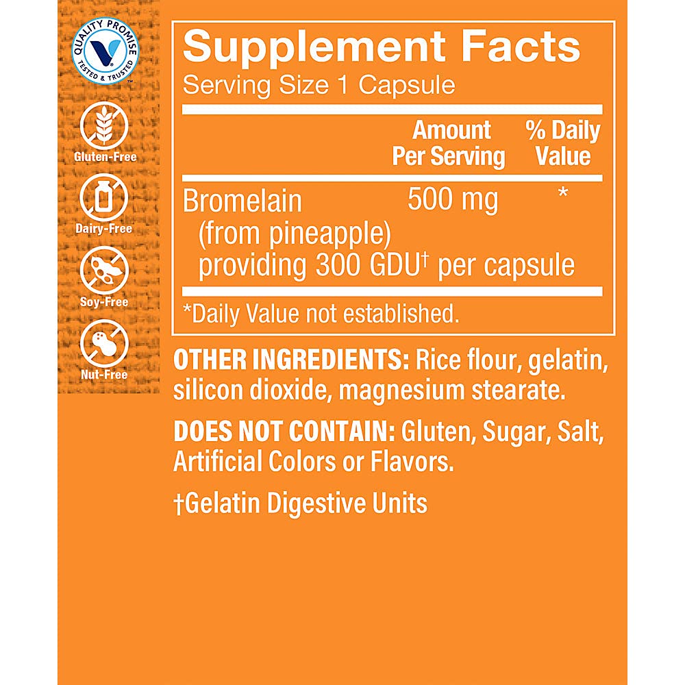 The Vitamin Shoppe Bromelain 500mg 600 GDU - Protein Digestion & Absorption | Pineapple Enzyme | 100 Capsules | Digestive Support