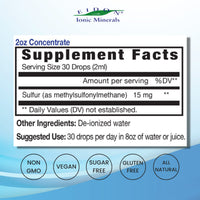 Thumbnail for Eidon Ionic Minerals Liquid Sulfur Concentrate Drops - Pure Ionic MSM Sulfur Supplement, Supports Smooth Skin & Glossy Hair, No Preservatives or Additives, Gluten & Sugar Free - 2 oz