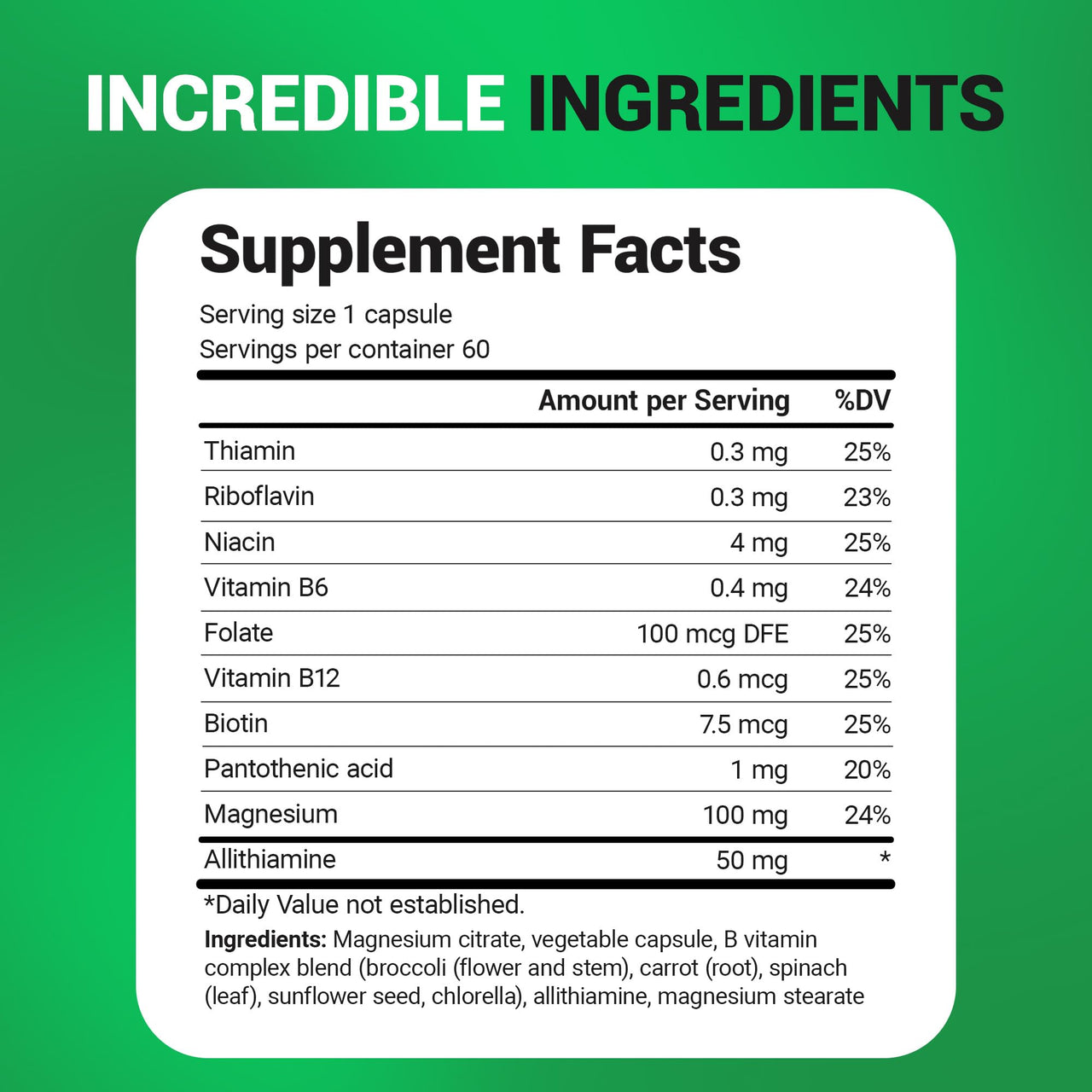 Dr. Berg Natural Vitamin B1 B6 B12 Complex - Allithiamine Vitamin B1 Supplement with 8 Essential Vitamin B Complex for Men & Women Including Thiamin, Niacin, Folate, Magnesium & More - 60 Capsules