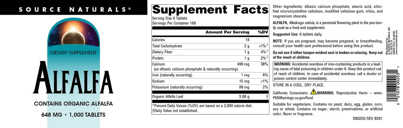 Source Naturals Alfalfa 10 Grain Dietary Supplement - 1000 Tablets