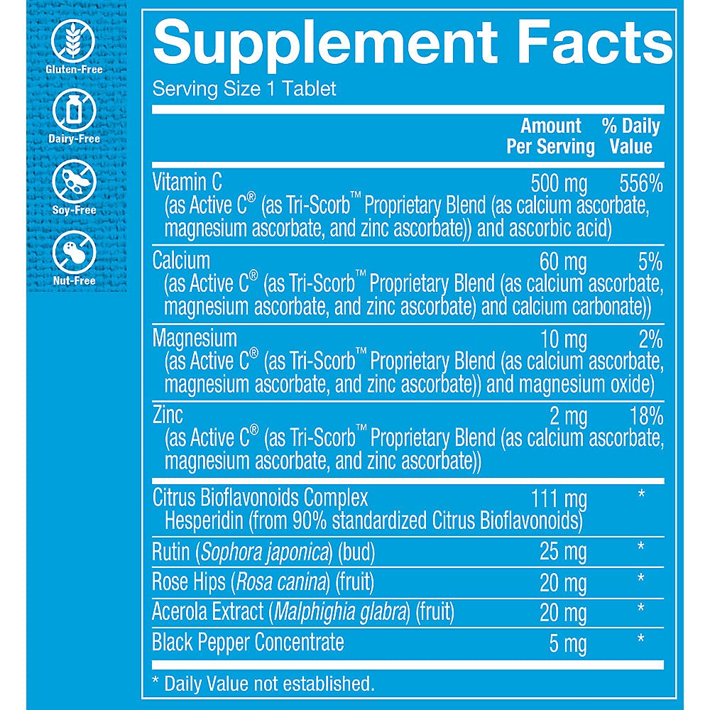 Active-C with Bioflavonoids, Supports Immunity, Vascular Health, Antioxidant, 500 MG (250 Tablets)