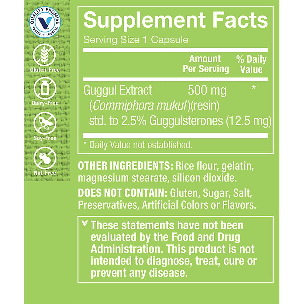 The Vitamin Shoppe Guggulipids Extract 500MG (2.5% Guggulsterones), Supports Cholesterol Already Within The Normal Range & Heart Health (100 Capsules)