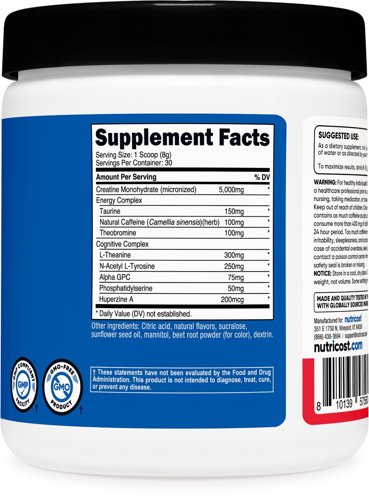 Nutricost Creatine + Energy 30 Servings (Fruit Punch Flavored) - 5,000mg Creatine Monohydrate + 350mg Energy Complex Per Serving