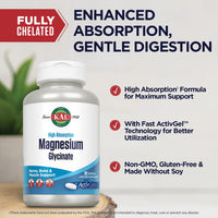 Thumbnail for KAL Magnesium Glycinate ActivGels 315mg, High Absorption Magnesium Supplement for Muscle, Nerve & Bone Health Support, Non-GMO, Gluten Free, 30 Servings, 90 Softgels