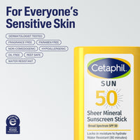 Thumbnail for Cetaphil Sheer Mineral Sunscreen Stick for Face & Body, 0.5oz, 100% Mineral Sunscreen: Zinc Oxide & Titanium Dioxide, Broad Spectrum SPF 50, For Sensitive Skin