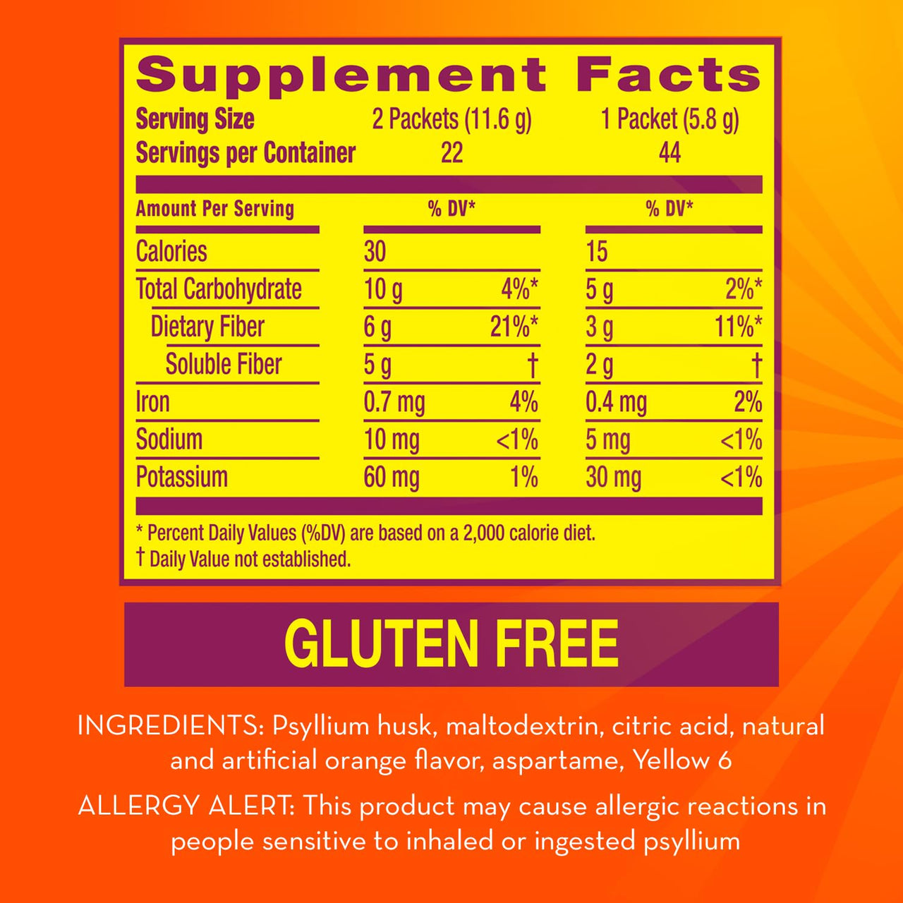 Metamucil On-the-Go Packets, Sugar-Free, 44 Packets, 4-in-1 Psyllium Husk Fiber Supplement, Orange Flavored, Individual Servings Great for Travel, Fiber Supplement for Digestive Health and Regularity