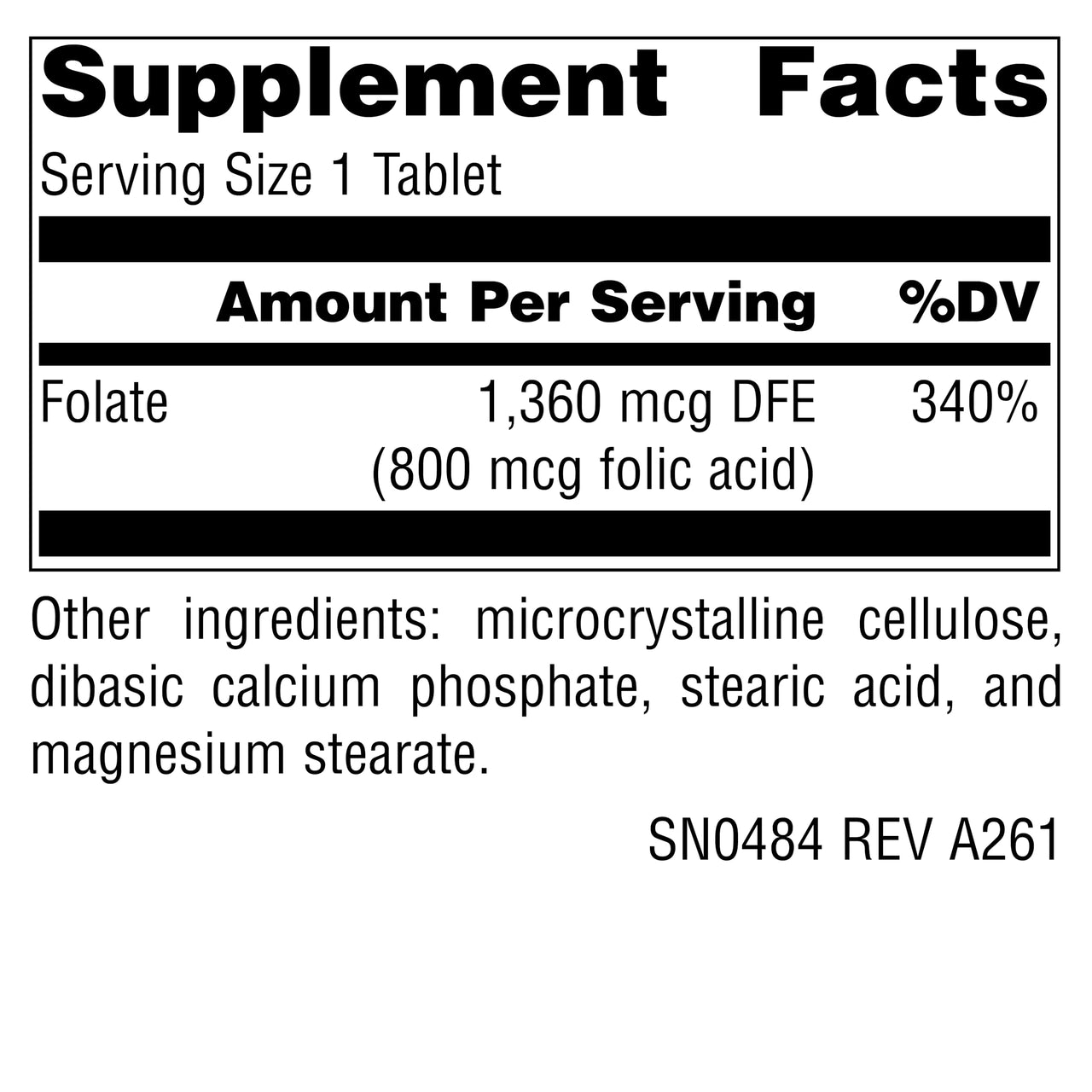 Source Naturals Folic Acid 800 mcg Dietary Supplement - 500 Tablets