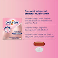 Thumbnail for One A Day Womens Prenatal Advanced Complete Multivitamin with Brain Support* with Choline, Folic Acid, Omega-3 DHA & Iron for Pre, During and Post Pregnancy, 30+30 Count (60 Total Set)