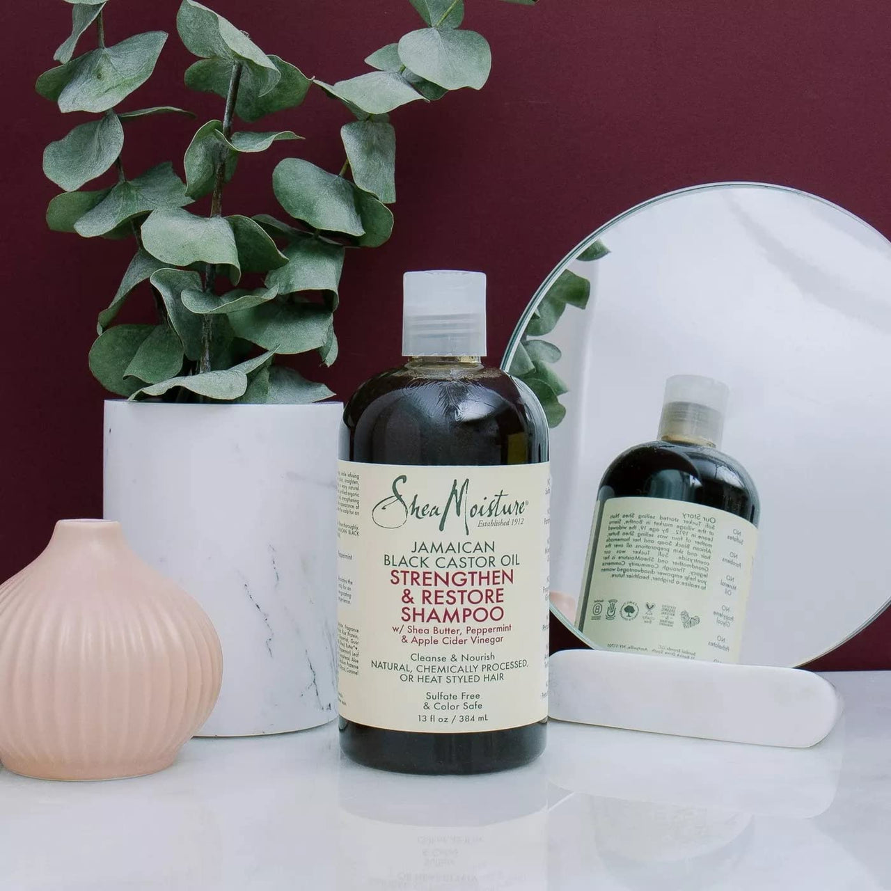 SheaMoisture Jamaican Black Castor Oil Strengthen & Restore Shampoo, Shea Butter, Peppermint & Apple Cider Vinegar, Sulfate Free, Chemically Processed Hair, 13 Fl Oz Ea (Pack of 4)