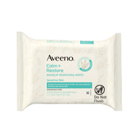 Thumbnail for Aveeno Calm + Restore Unscented Makeup Remover Face Wipes, Fragrance Free Facial Cleansing Towelettes with Oat Extract & Calming Feverfew Leave Skin Feeling Soothed, Alcohol Free, 25 ct