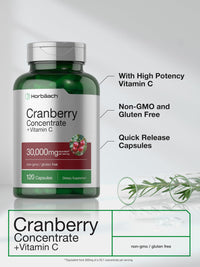 Thumbnail for Horbäach Cranberry Concentrate Extract Pills + Vitamin C | 120 Capsules | Supplement for Women and Men | Triple Strength Ultimate Potency Formula | Non-GMO and Gluten Free