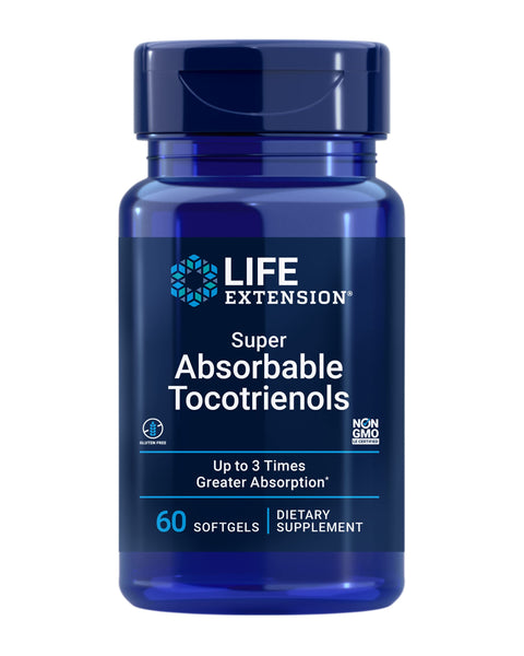 Life Extension Super Absorbable Tocotrienols, Vitamin E as D-Alpha tocopherol, Mixed tocotrienols, Support Hair Growth, Brain Function, Gluten-Free, Non-GMO, 60 softgels