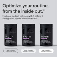 Thumbnail for Sports Research® Biotin 5,000mcg with Organic Coconut Oil - Biotin (Vitamin B7) for Healthy Skin and Hair Support* - for Women and Men - Vegan, Non-GMO, Gluten & Soy-Free - 30 Veggie Softgels