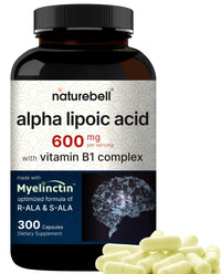 Thumbnail for NatureBell Alpha Lipoic Acid Complex, 600mg, 300 Capsules | 4-in-1 Myelinctin Formula with R-ALA, S-ALA, Thiamine & Benfotiamine | High Absorption & Antioxidant Support | Non-GMO, Gluten-Free