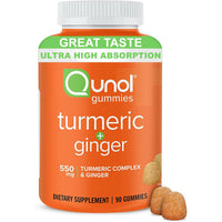 Thumbnail for Qunol Turmeric and Ginger Gummies - Joint Support Supplement with Ultra High Absorption, 90 Count Vegan and Gluten Free Gummies