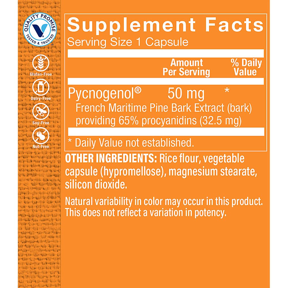 Pycnogenol 50mg - Antioxidant That Supports Cardiovascular, Skin & Cellular Health(60 Capsules) by The Vitamin Shoppe