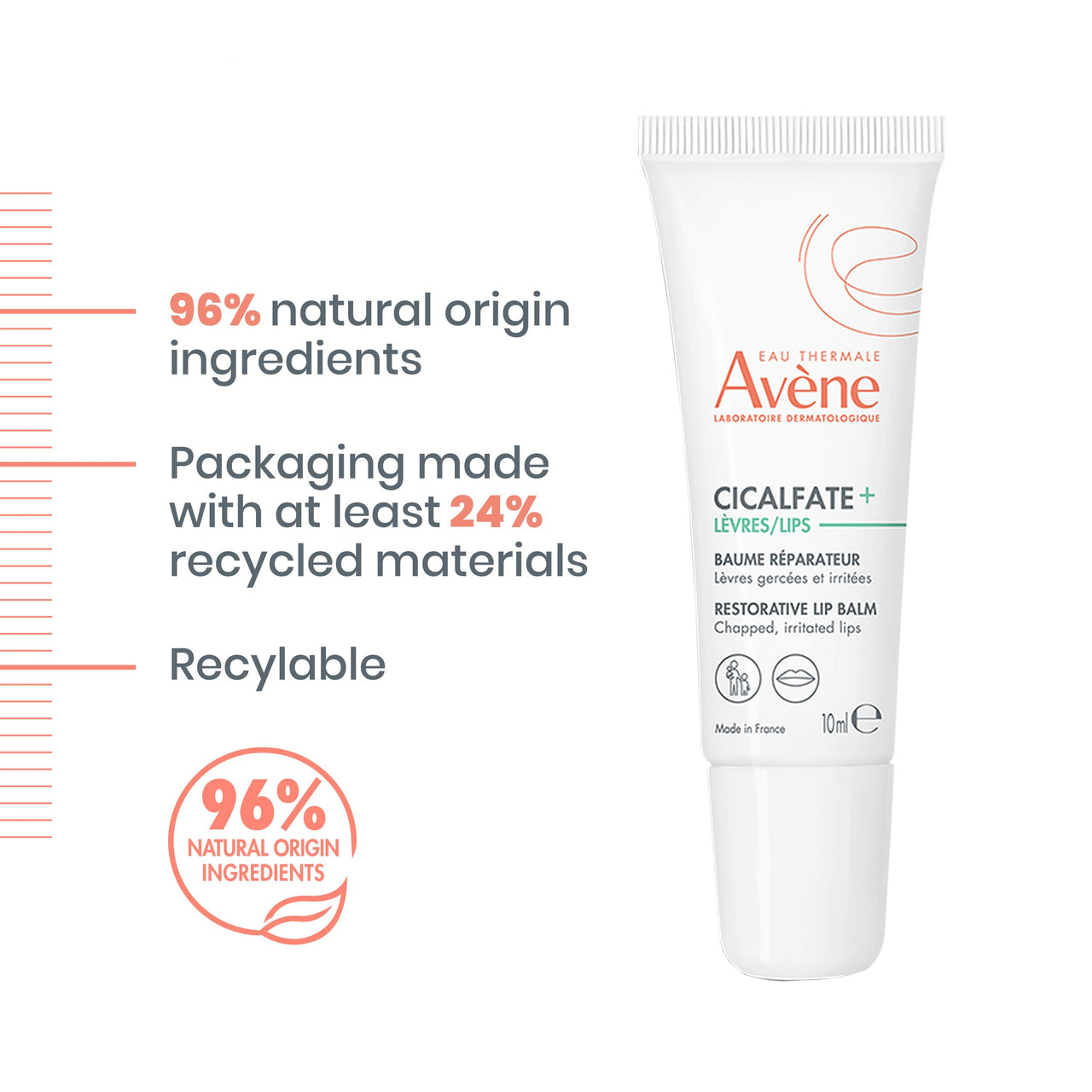 Avène Cicalfate Restorative Lip Cream, Long Lasting Moisture to Soothe Dry, Cracked Lips, promotes healthy lip barrier, water resistant, safe for infants, children and adults 0.3 Oz