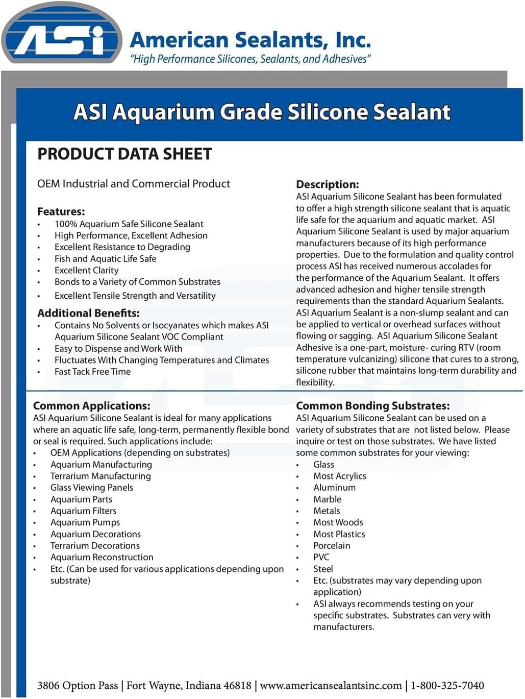 ASI Black Aquarium Silicone Sealant- 10.2 Oz Cartridge