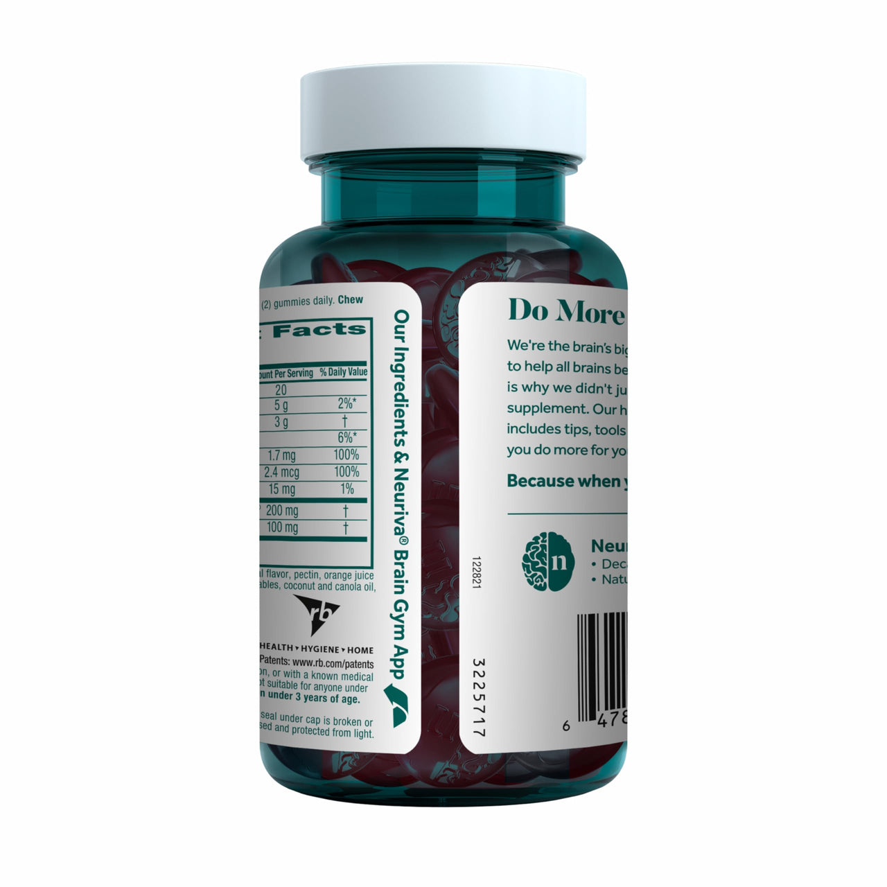 NEURIVA Plus Decaffeinated Nootropic Brain Supplement for Memory, Focus & Concentration & Cognitive Function, Clinically Tested NeuroFactor, Phosphatidylserine, Vitamins B6 B12,50ct Strawberry Gummies