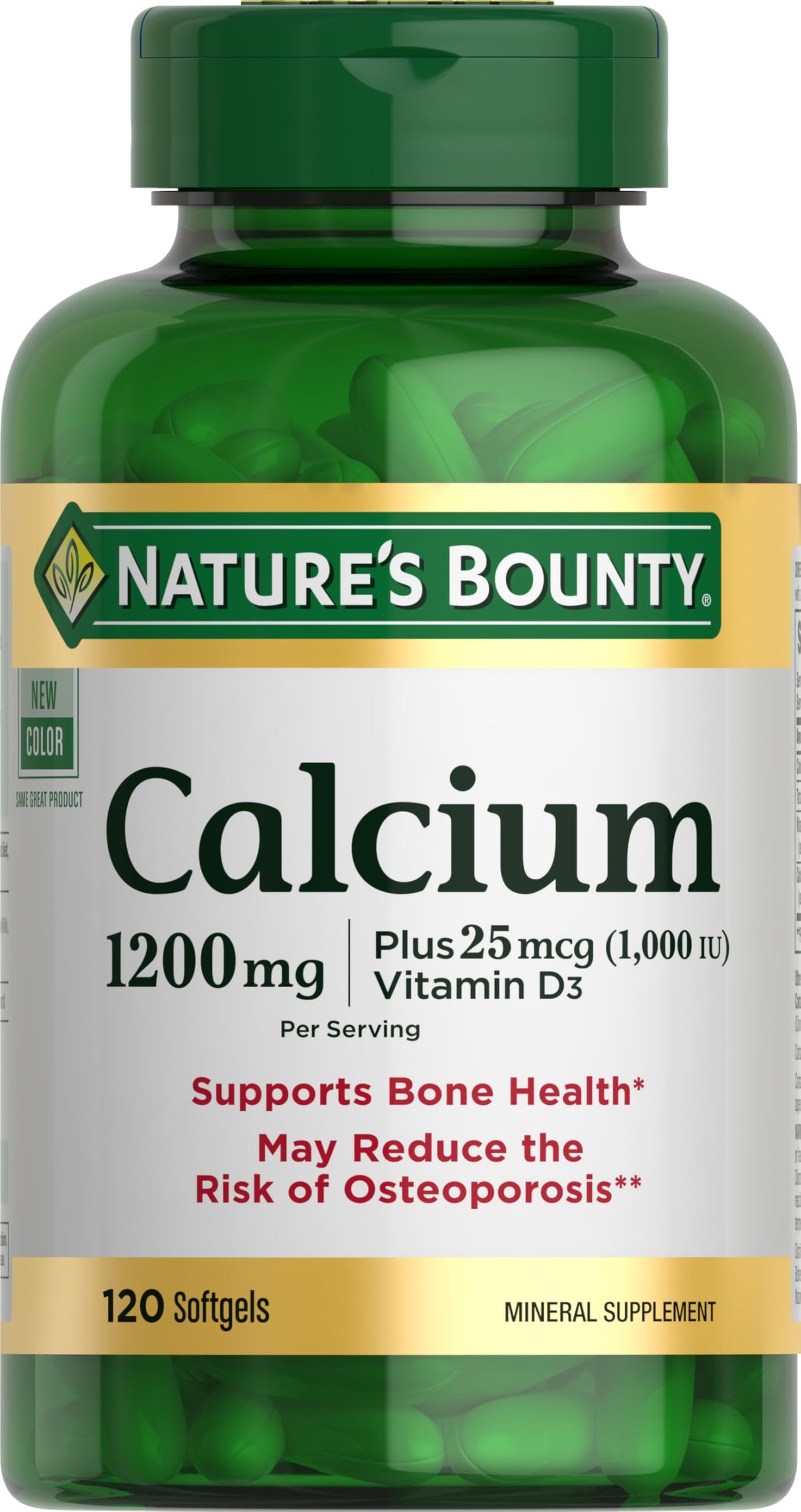 Calcium Carbonate & Vitamin D by Nature's Bounty, Supports Immune Health & Bone Health, 1200mg Calcium & 1000IU Vitamin D3, 120 Softgels