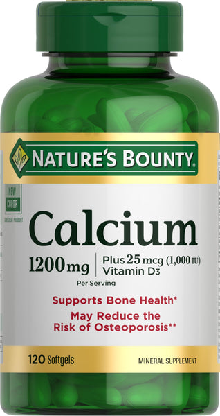 Calcium Carbonate & Vitamin D by Nature's Bounty, Supports Immune Health & Bone Health, 1200mg Calcium & 1000IU Vitamin D3, 120 Softgels