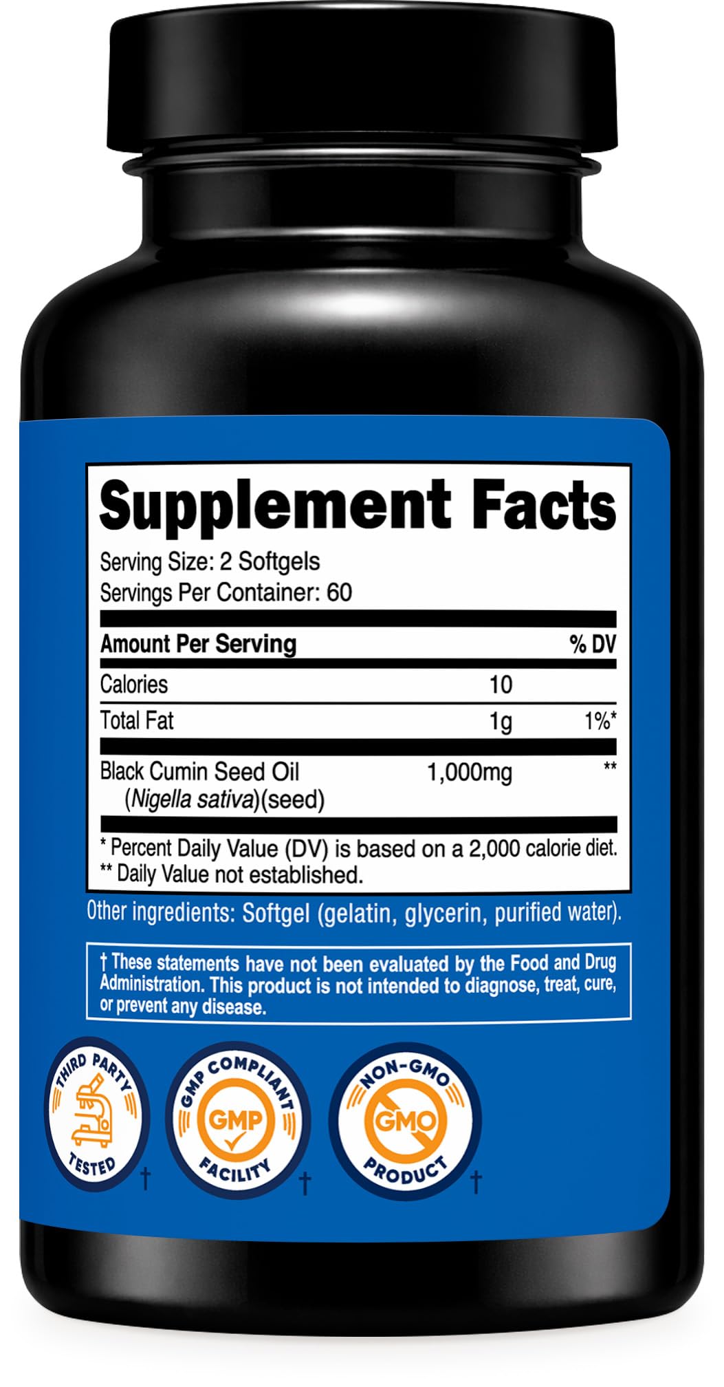 Nutricost Black Seed Oil (Cumin) - Cold Pressed, Source of Omega 3 6 9-120 Softgels, 1000mg Per Serving, 60 Servings - Non-GMO and Gluten Free