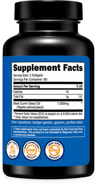 Thumbnail for Nutricost Black Seed Oil (Cumin) - Cold Pressed, Source of Omega 3 6 9-120 Softgels, 1000mg Per Serving, 60 Servings - Non-GMO and Gluten Free