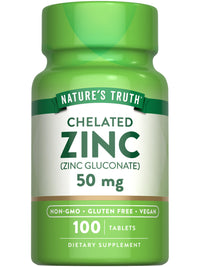 Thumbnail for Nature's Truth Chelated Zinc 50mg | 100 Tablets | Essential Mineral Supplement | from Zinc Gluconate | Vegan, Non-GMO & Gluten Free